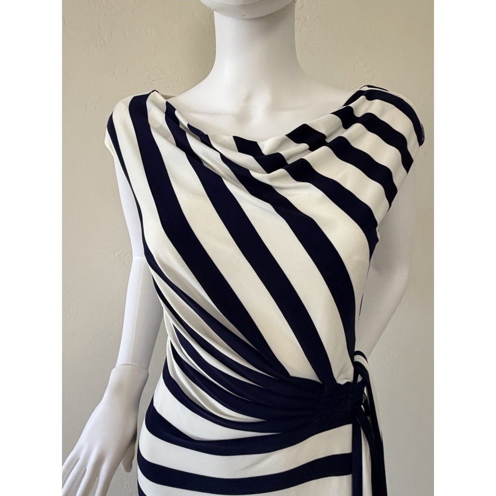 Ralph Lauren Striped Sheath Dress Side Tie‎ Navy White Size 4 - Picture 3 of 15